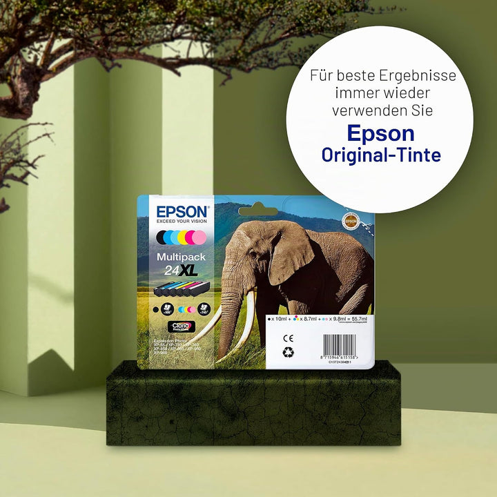 Epson 24XL Elephant High Yield Genuine Multipack, Eco-Friendly Packaging, 6-colours Claria Photo HD