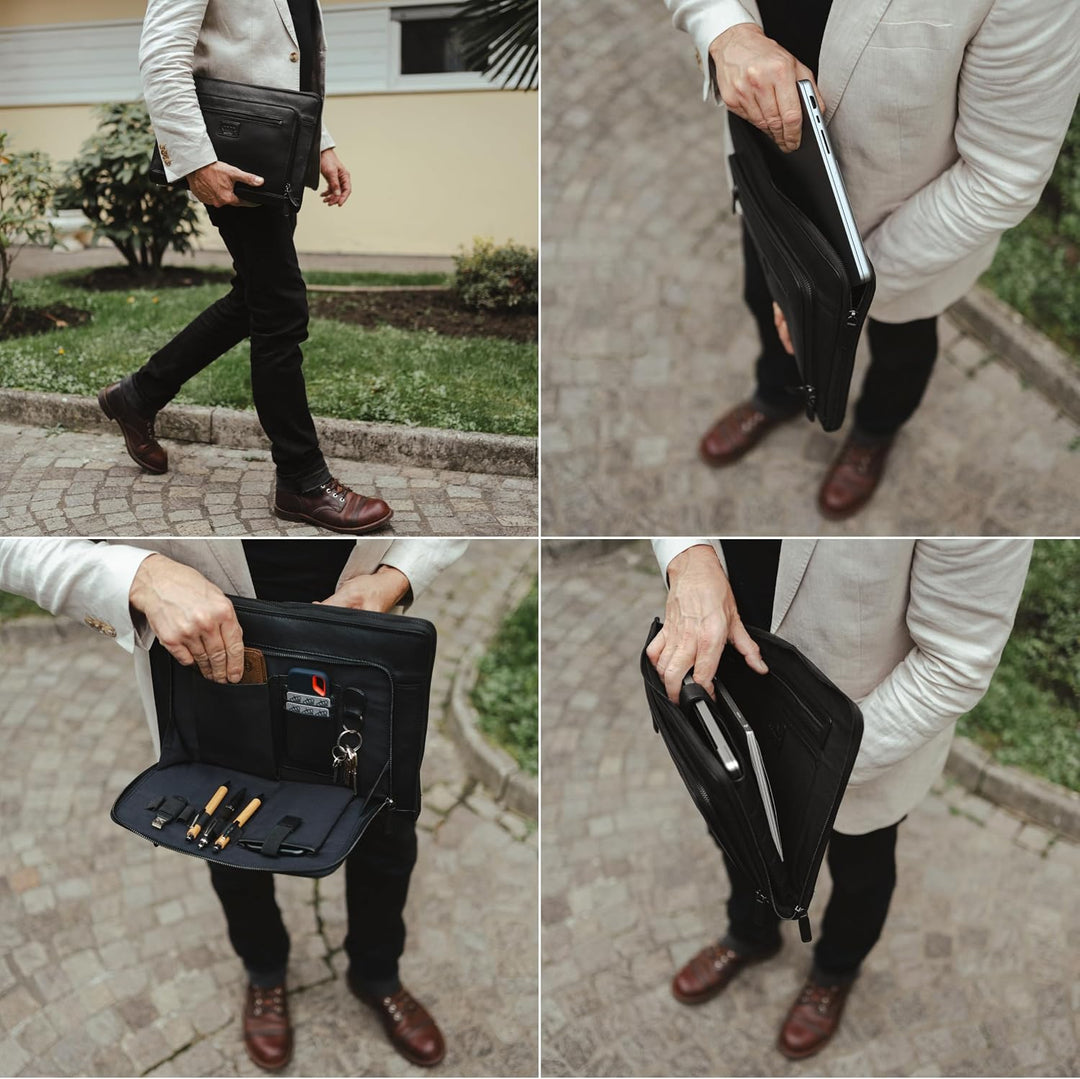 Baur Tasche Echtleder | Laptoptasche für 13,6” Zoll | Notebooksleeve | Handgefertigte Businesstasche