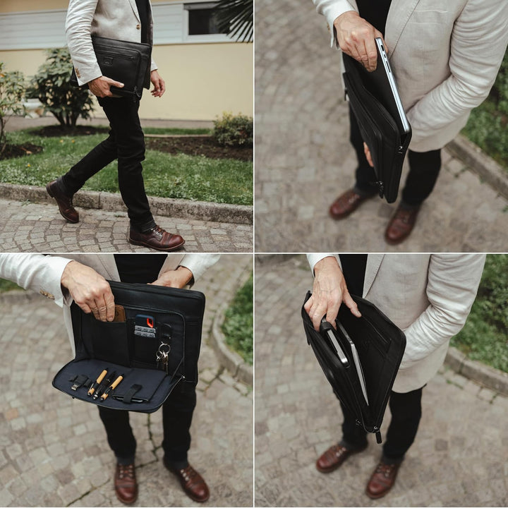 Baur Tasche Echtleder | Laptoptasche für 13,6” Zoll | Notebooksleeve | Handgefertigte Businesstasche