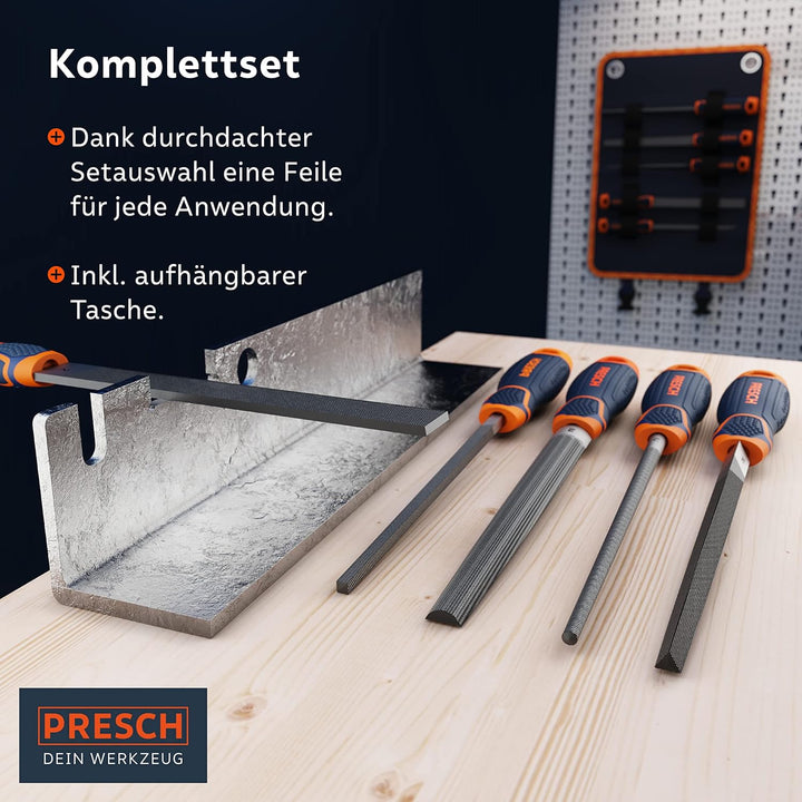 Presch Werkstattfeilen Set 5tlg. inkl Rolltasche - Hochwertiges Metallfeilen Set mit Hieb 2 inkl. Fl