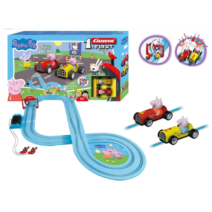 Carrera FIRST Peppa Pig Soapbox Race Rennstrecken-Set I elektrische Rennbahnen und Slotcars im Masss