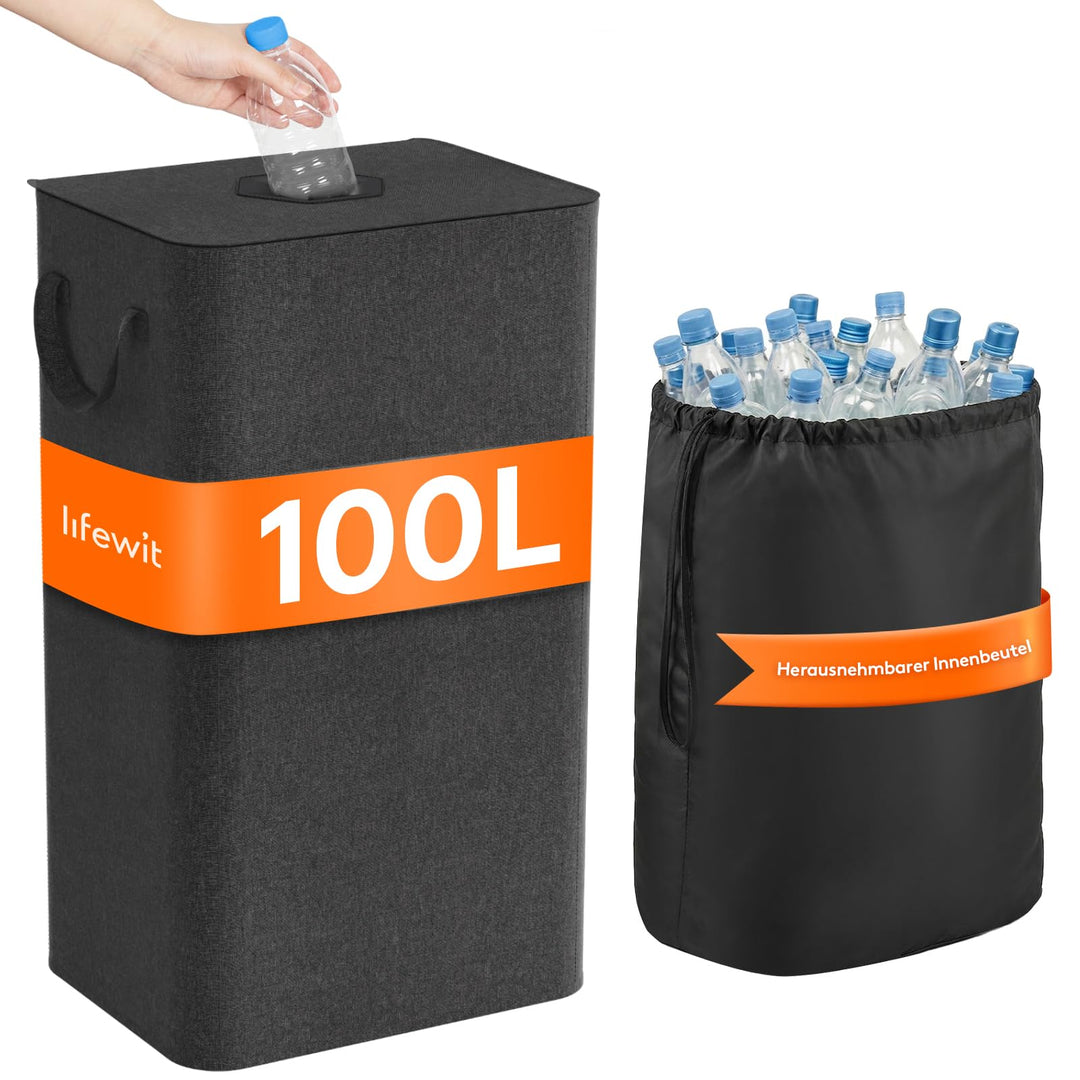 Lifewit 100L Pfandflaschen Sammelbehälter mit Deckel, Gross Pfandflaschen Aufbewahrung, Behälter Lee