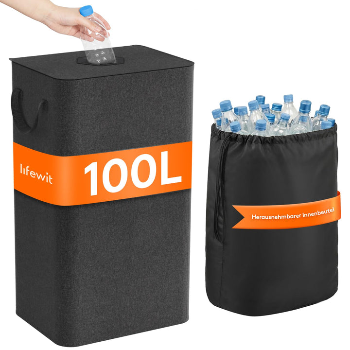 Lifewit 100L Pfandflaschen Sammelbehälter mit Deckel, Gross Pfandflaschen Aufbewahrung, Behälter Lee