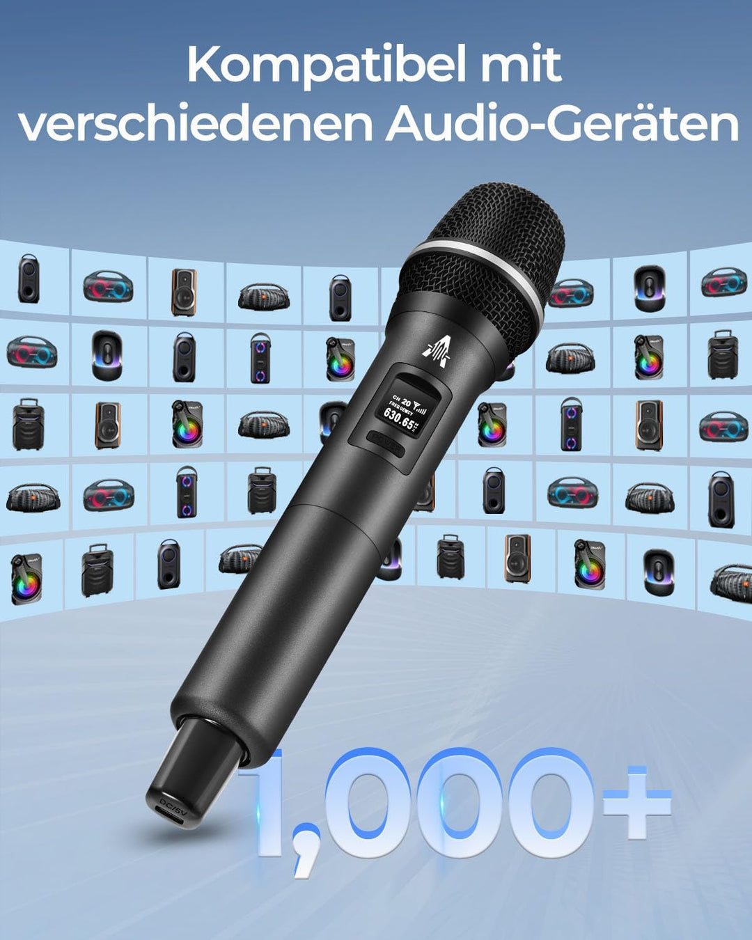 ALPOWL Kabelloses Mikrofon,Handheld-Drahtlosmikrofon-Set,Drahtloses Dual-Mikrofonsystem mit Empfänge