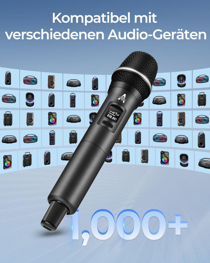 ALPOWL Kabelloses Mikrofon,Handheld-Drahtlosmikrofon-Set,Drahtloses Dual-Mikrofonsystem mit Empfänge