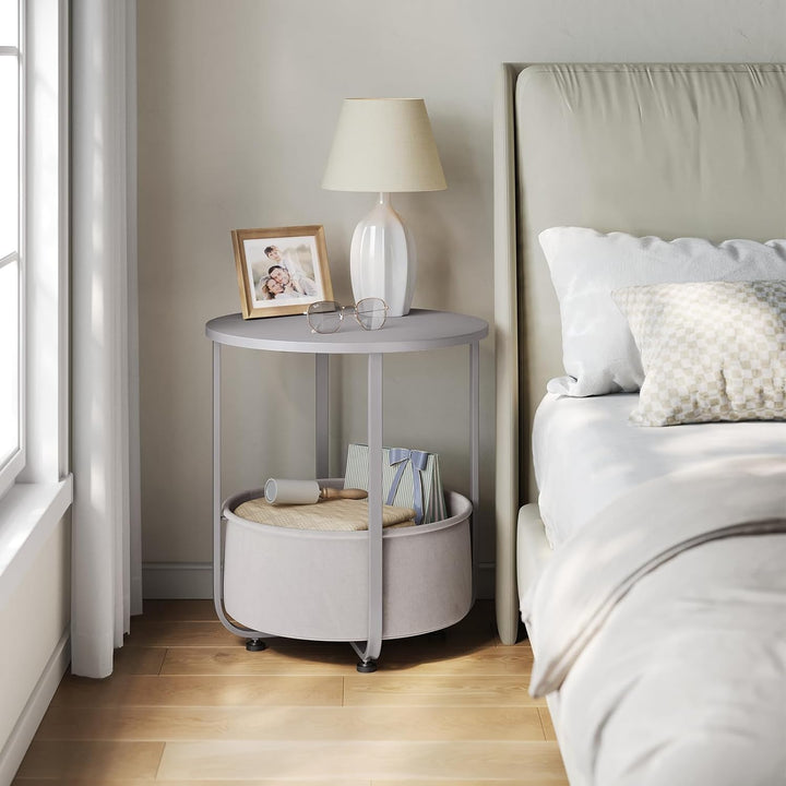 WOLTU Couchtisch rund, Kleiner Beistelltisch, mit abnehmbarem Stoffkorb, Metallrahmen, für Sofa Wohn