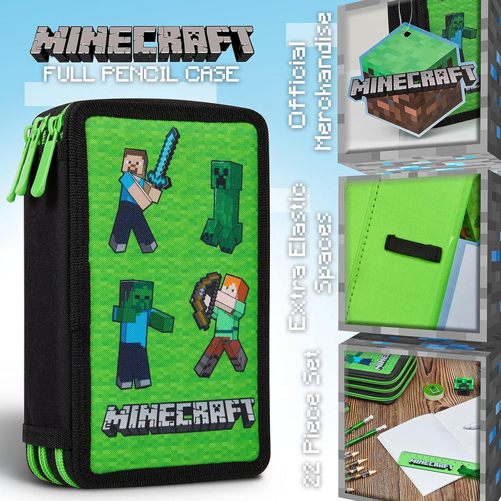 Minecraft Federmäppchen Jungen und Mädchen Mäppchen Gefüllt Creeper Federmappe mit Schreibwaren Game