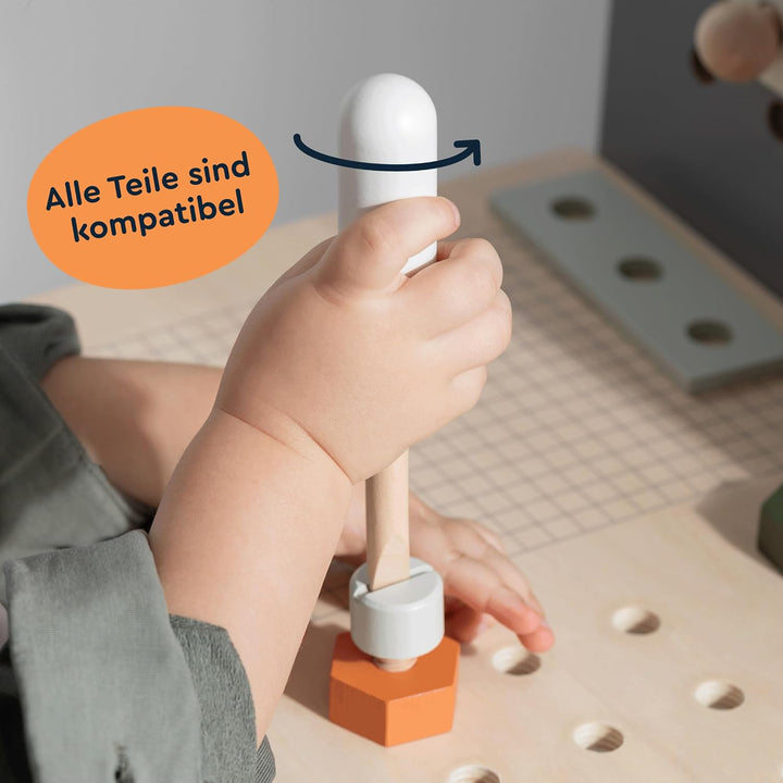 Holzwerkbank Spielzeug, Werkstatt mit 61 Teilen, Realistischen Werkzeuge, Schrauben, Mutter, Säge, S