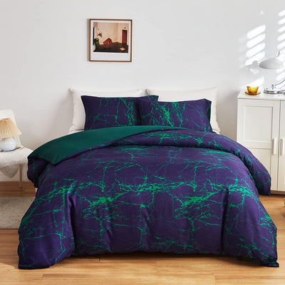 Bettwäsche Marmor 135x200 2er Set Blau Lila Grün Aesthetic Marmorierung Muster Modern Microfaser Bet