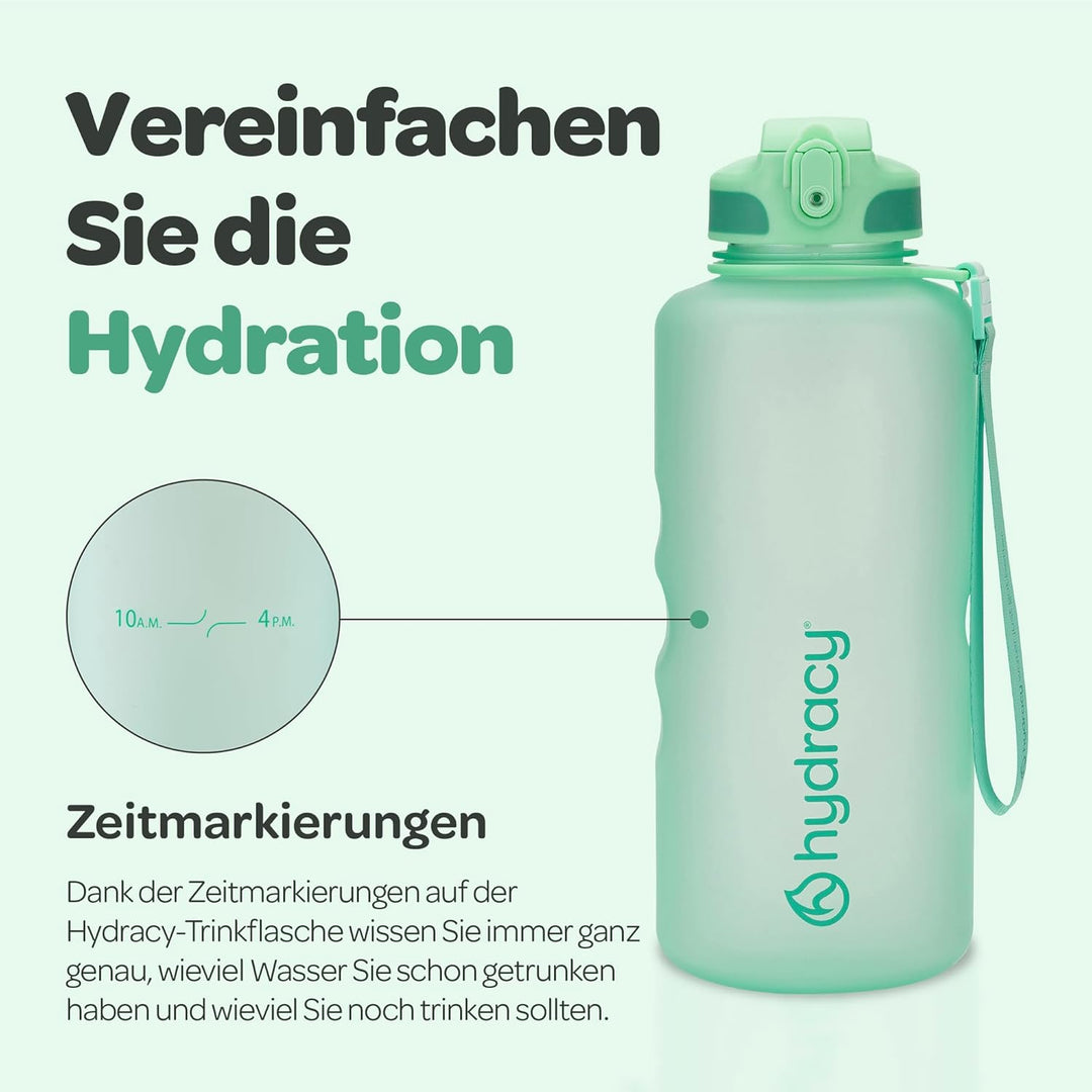 Hydracy Trinkflasche mit Strohhalm und Zeitmarkierung - 2L Wasserflasche - BPA-freie Trinkflasche -