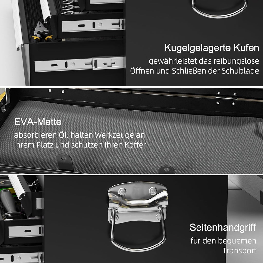 HOMCOM Werkzeugkoffer leer, robust Werkzeugkasten mit 6 Schubladen Metallschliessen Tragegriff, Werk