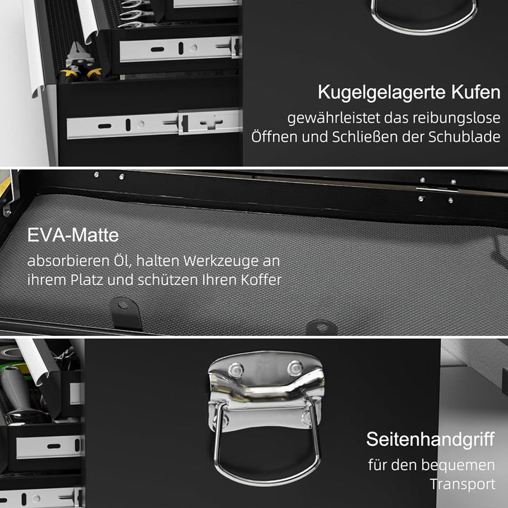 HOMCOM Werkzeugkoffer leer, robust Werkzeugkasten mit 6 Schubladen Metallschliessen Tragegriff, Werk