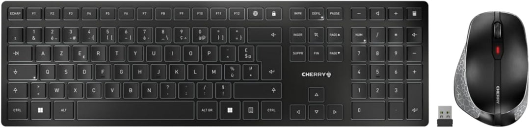CHERRY DW 9500 Slim, kabelloses Tastatur- und Maus-Set, Französisches Layout (AZERTY), Bluetooth- od