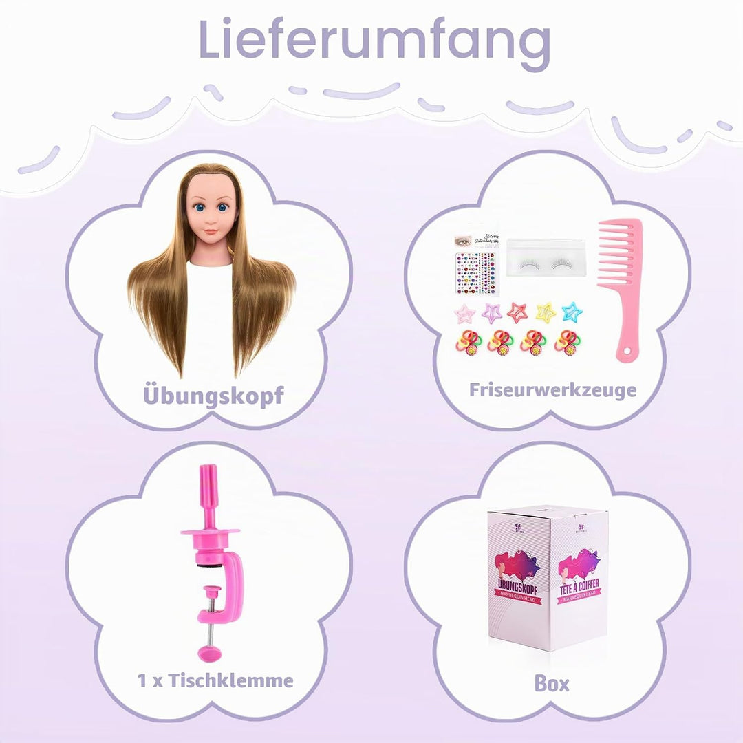 Neverland Beauty 22" Frisierkopf 60% Echthaar Übungskopf - Puppenkopf zum Frisieren Trainingskopf fü