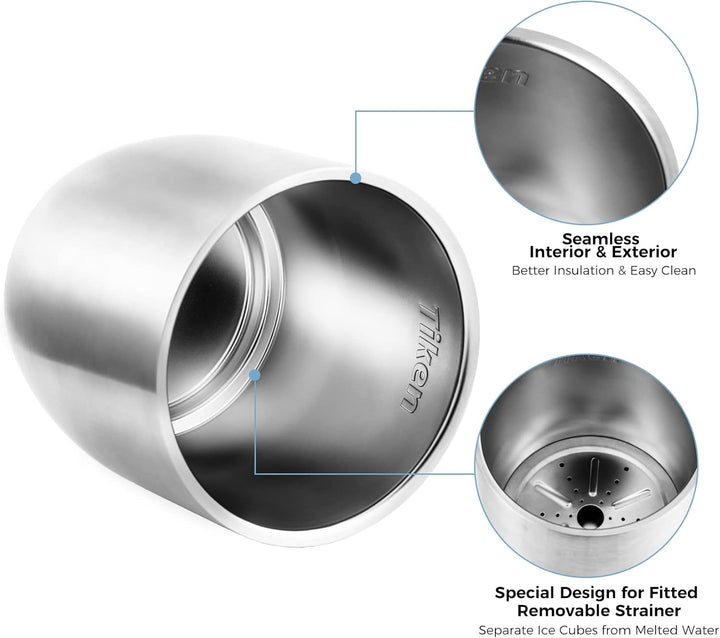 Tiken 3L Edelstahl Eiseimer mit Deckel und Zange Doppelwandiger Vacuum Isolierter Eiskübel Eiswürfel