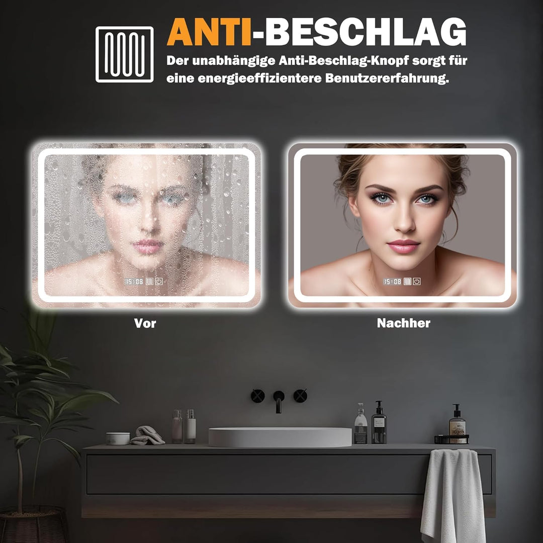 LED Badspiegel mit Beleuchtung, 50x70cm Spiegel mit Stecker, Spiegel mit Licht für Bad, Badezimmersp