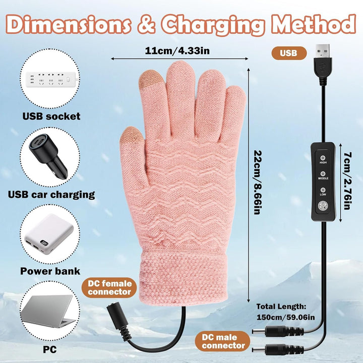 Beheizte Handschuhe mit USB, unter beheizten Handschuhen für Damen, wiederaufladbar, Touchscreen, ru