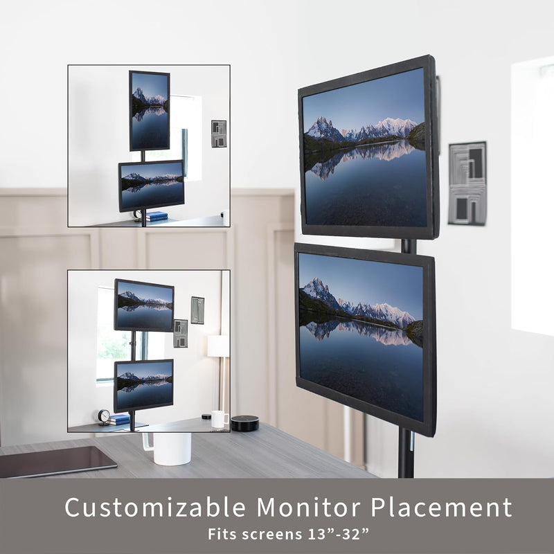 VIVO Dual LCD Monitor Desk Mount Stand Heavy Duty Stacked, Holds Vertical 2 Screens up to 32" (STAND