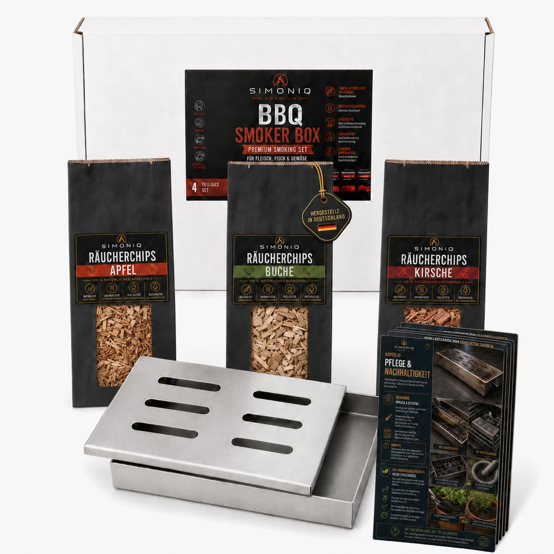 Generisch SIMONIQ Premium Räucher Set – Edelstahl Räucherbox mit 3× 150g Räucherchips &amp; Anleitungska