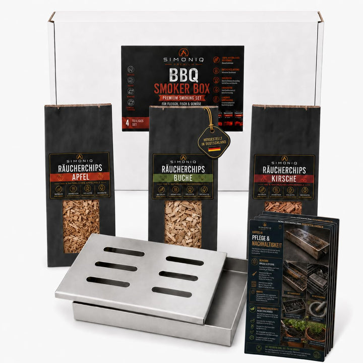 Generisch SIMONIQ Premium Räucher Set – Edelstahl Räucherbox mit 3× 150g Räucherchips &amp; Anleitungska