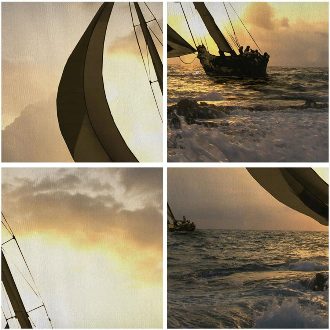 Bilder auf Leinwand Schiff Sonnenuntergang Sonne Landschaft Leinwandbild 70x50cm Wandbilder Dekorati