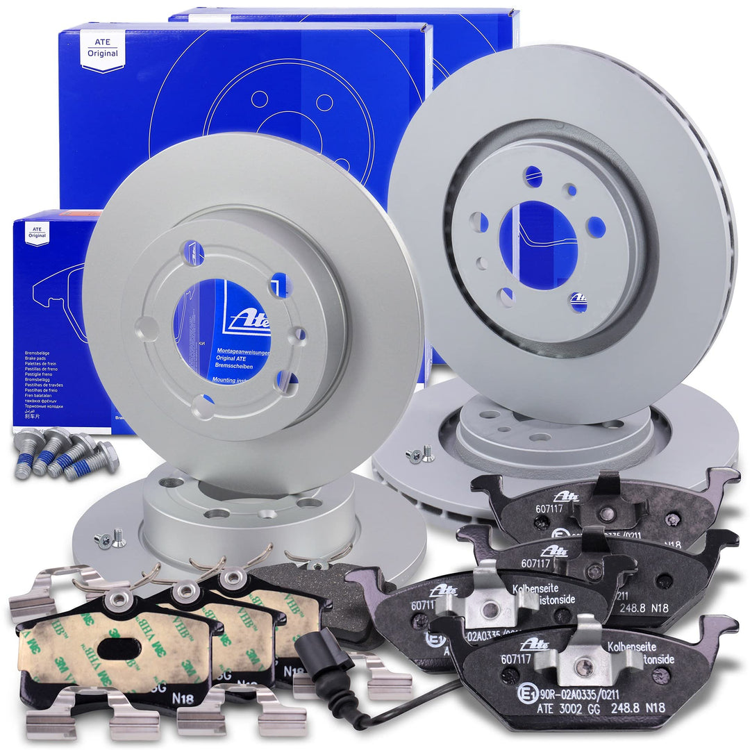 ATE Bremsenset inkl Bremsscheiben Vorne Ø 280 mm Belüftet + Hinten Ø 230 mm Voll und Bremsbeläge Vor