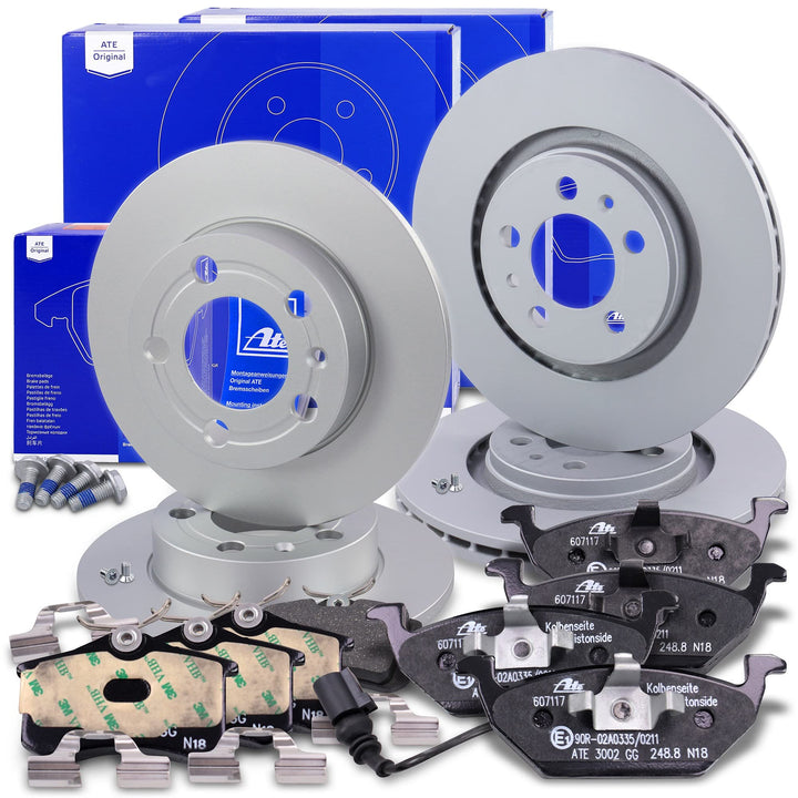 ATE Bremsenset inkl Bremsscheiben Vorne Ø 280 mm Belüftet + Hinten Ø 230 mm Voll und Bremsbeläge Vor