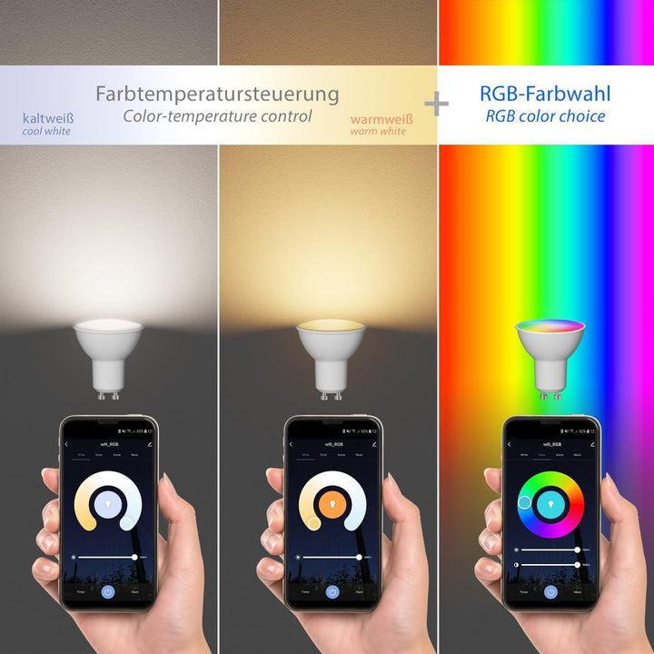 ledscom.de 2x Klemmleuchte WAIKA mit Schwanenhals und Schalter weiss matt, inkl. Smart Home RGBW GU1