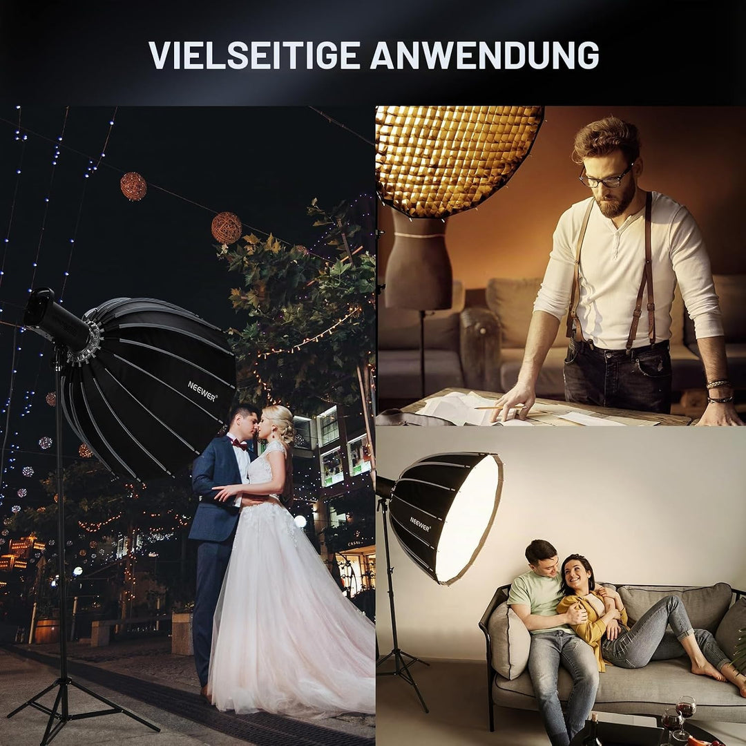 NEEWER 35,4"/90cm Softbox Parabolic Bowens Mount, Schnellwechsel mit Diffusoren/Gitter/Tasche für Vi