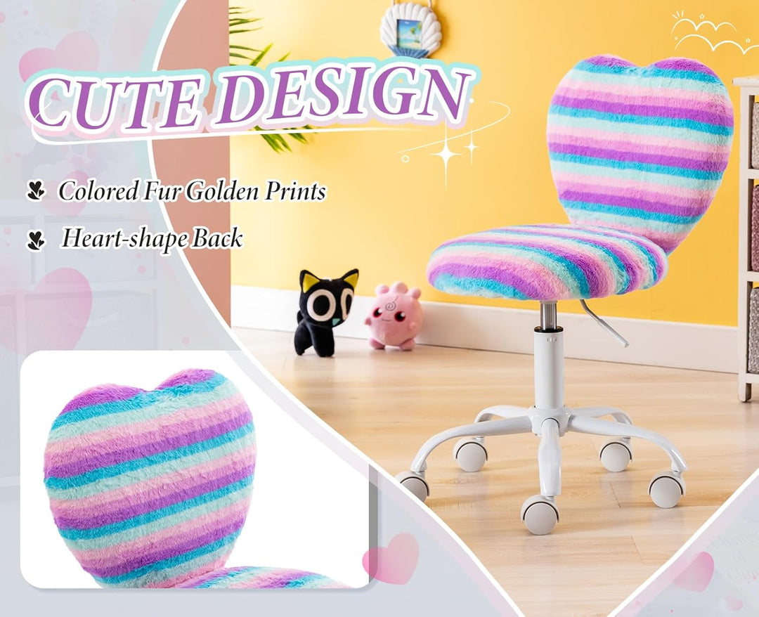 chairus Kinder Schreibtischstuhl aus Kunstfell Höhenverstellbarer Drehstuhl ohne Armlehnen Studienst