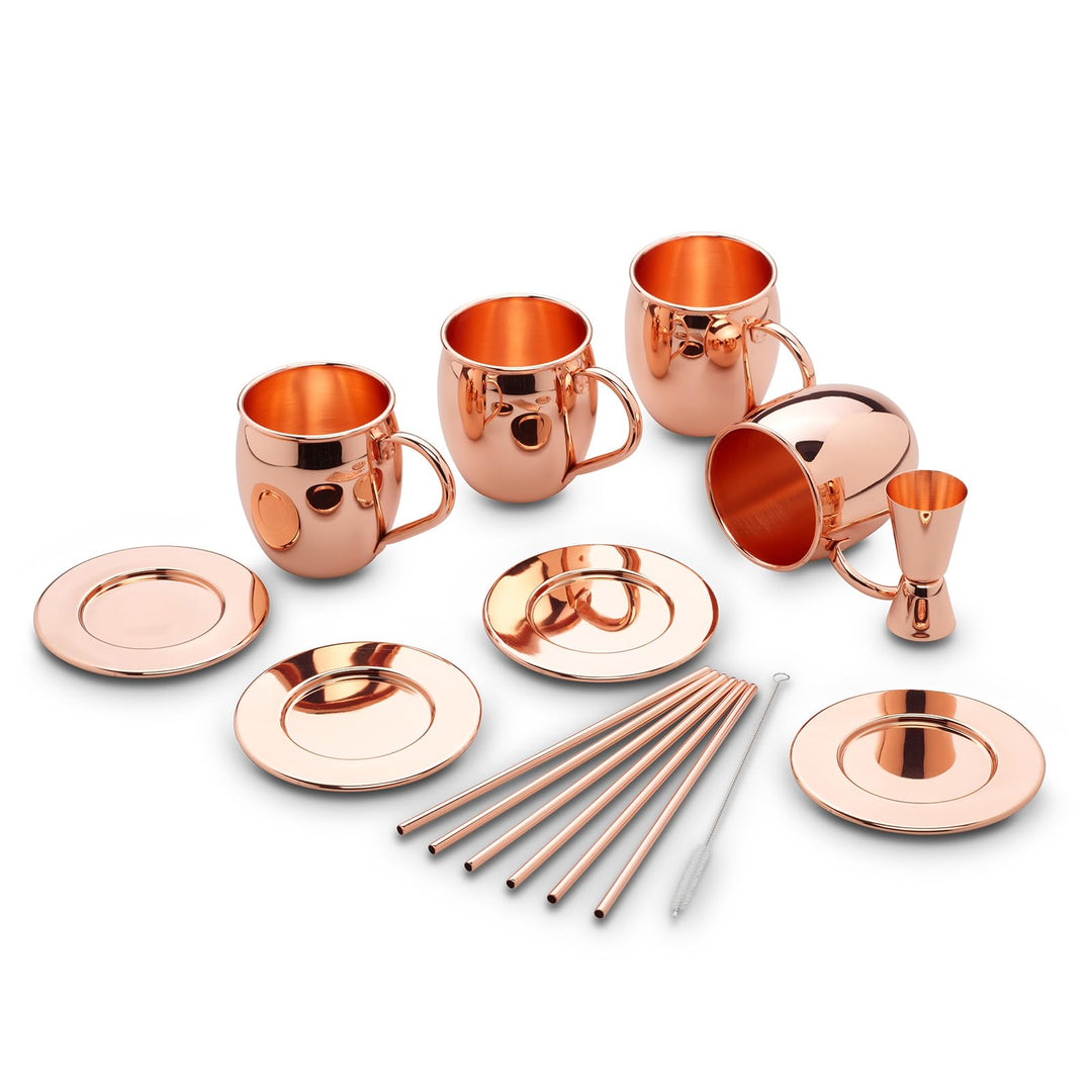 ECHTWERK Moscow Mule Kupferbecher 13er Set gefertigt aus Edelstahl bestehend aus 4x Kupferbecher 500