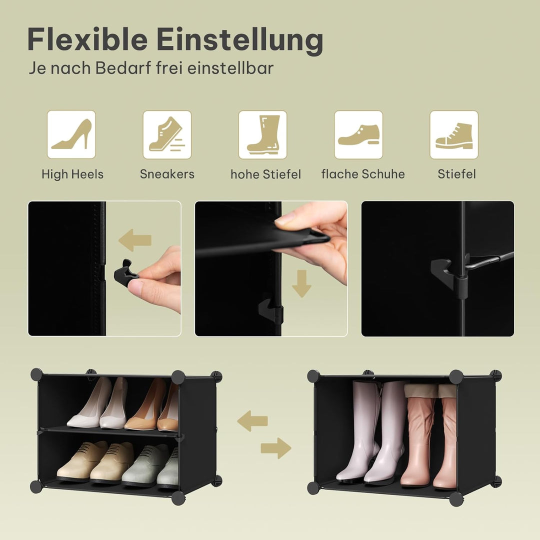 WOLTU Schuhregal, Schuhschrank mit 8 Fächern, Platzsparend, Mit Haken, Schuhablage Kunststoff, für F