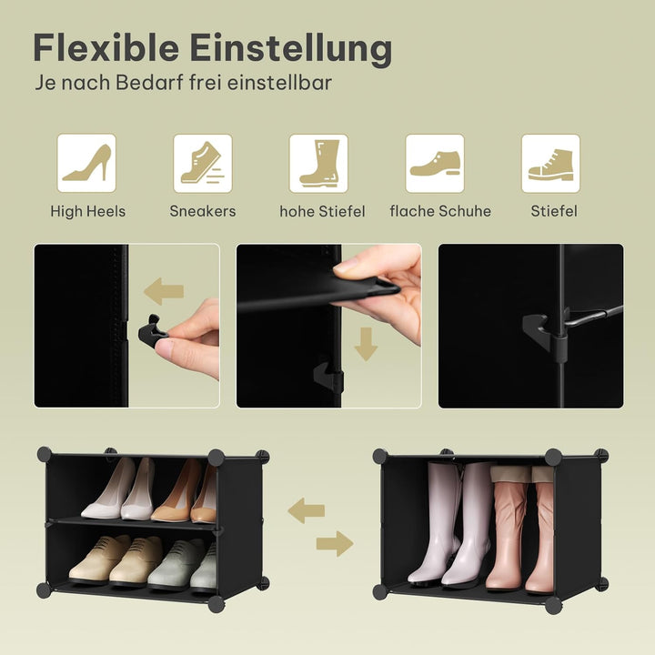 WOLTU Schuhregal, Schuhschrank mit 4 Fächern, Platzsparend, Mit Haken, Schuhablage Kunststoff, für F