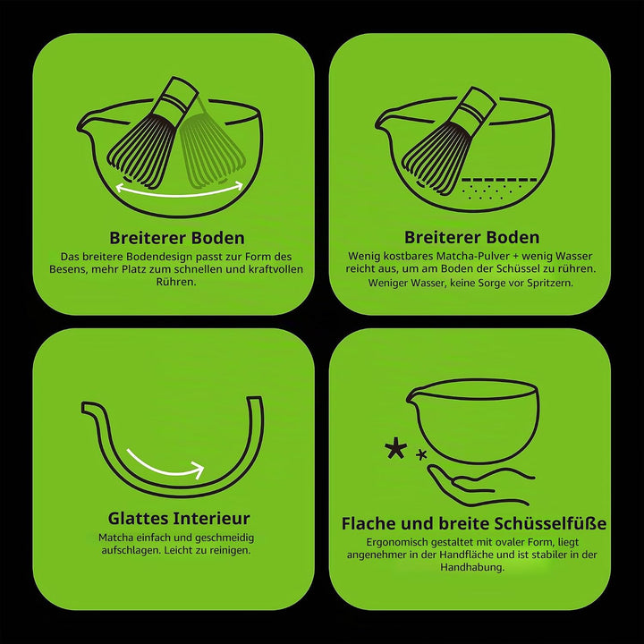 TEANAGOO Matcha Schale mit Ausgiesser,2-Pcs Fuji Design Keramik Schale und Schneebesen Halter(chawan