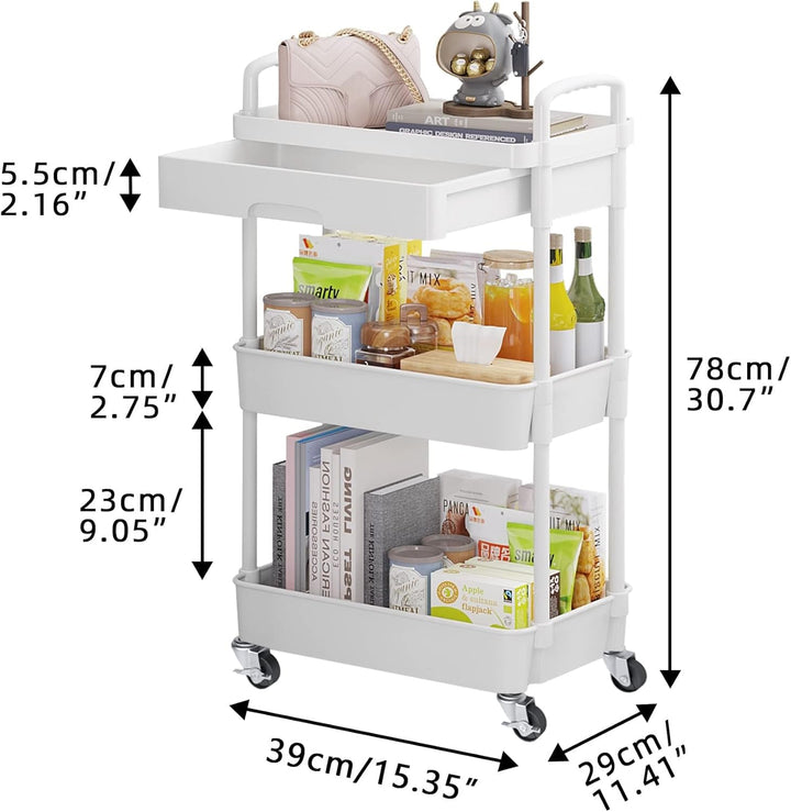 Wuciray 3 Schicht Regal mit Rollen Beistellwagen mit Rollen Rollregal Weiss Putzwagen Friseurwagen S