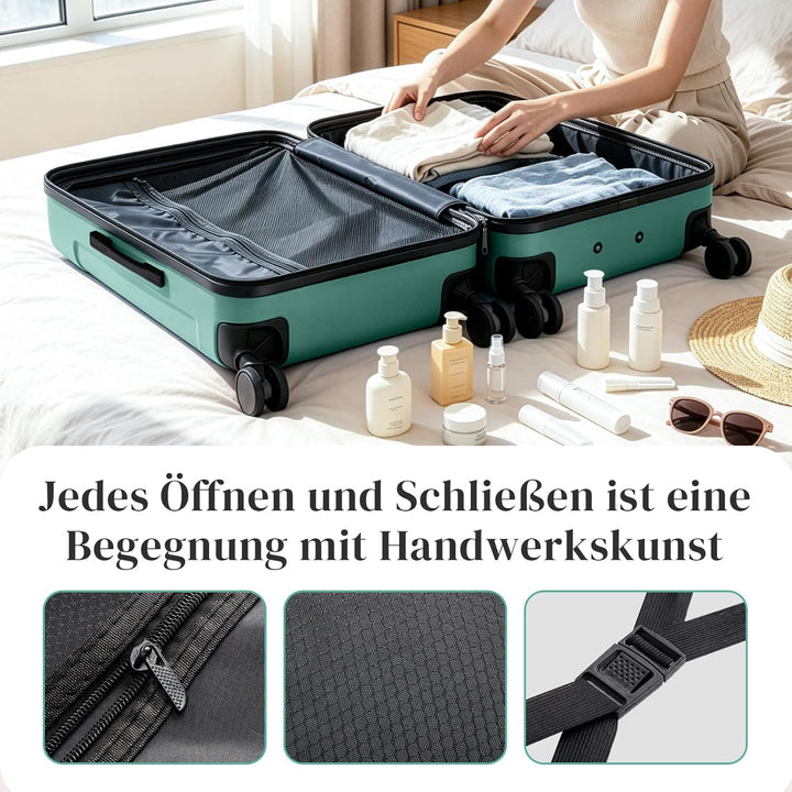 LEADZM Kofferset 4 teilig Hartschale mit verstärkten Ecken (Türkis) | Reisekoffer mit Rollen Gross,