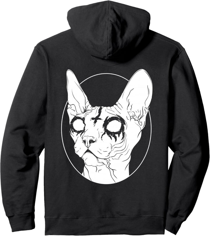 Schwarze Sphynx-Katze aus Metall | Pastell Gothic und Death Metal Pullover Hoodie