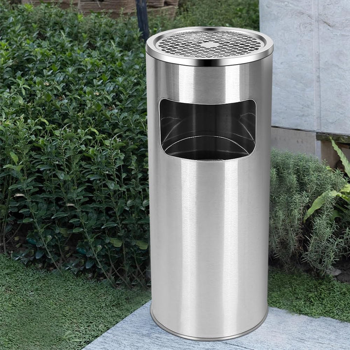 Mülleimer mit Aschenbecher für den Aussenbereich, Standaschenbecher aus Edelstahl mit Mülleimer, für