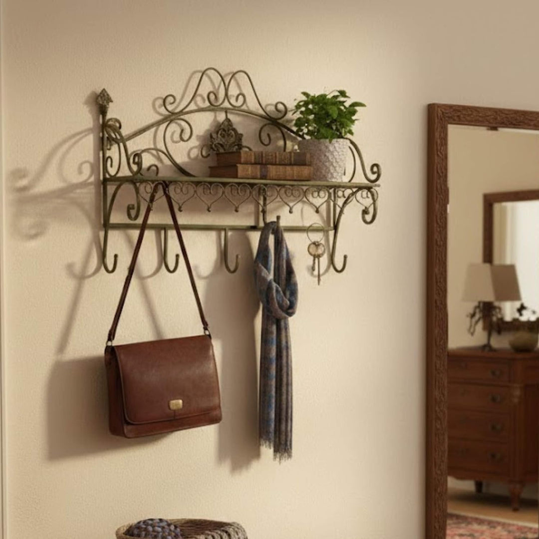 DanDiBo Wandgarderobe Metall mit Ablage 60 cm Malega Kleiderhaken 12205 Wandregal Garderobe Vintage