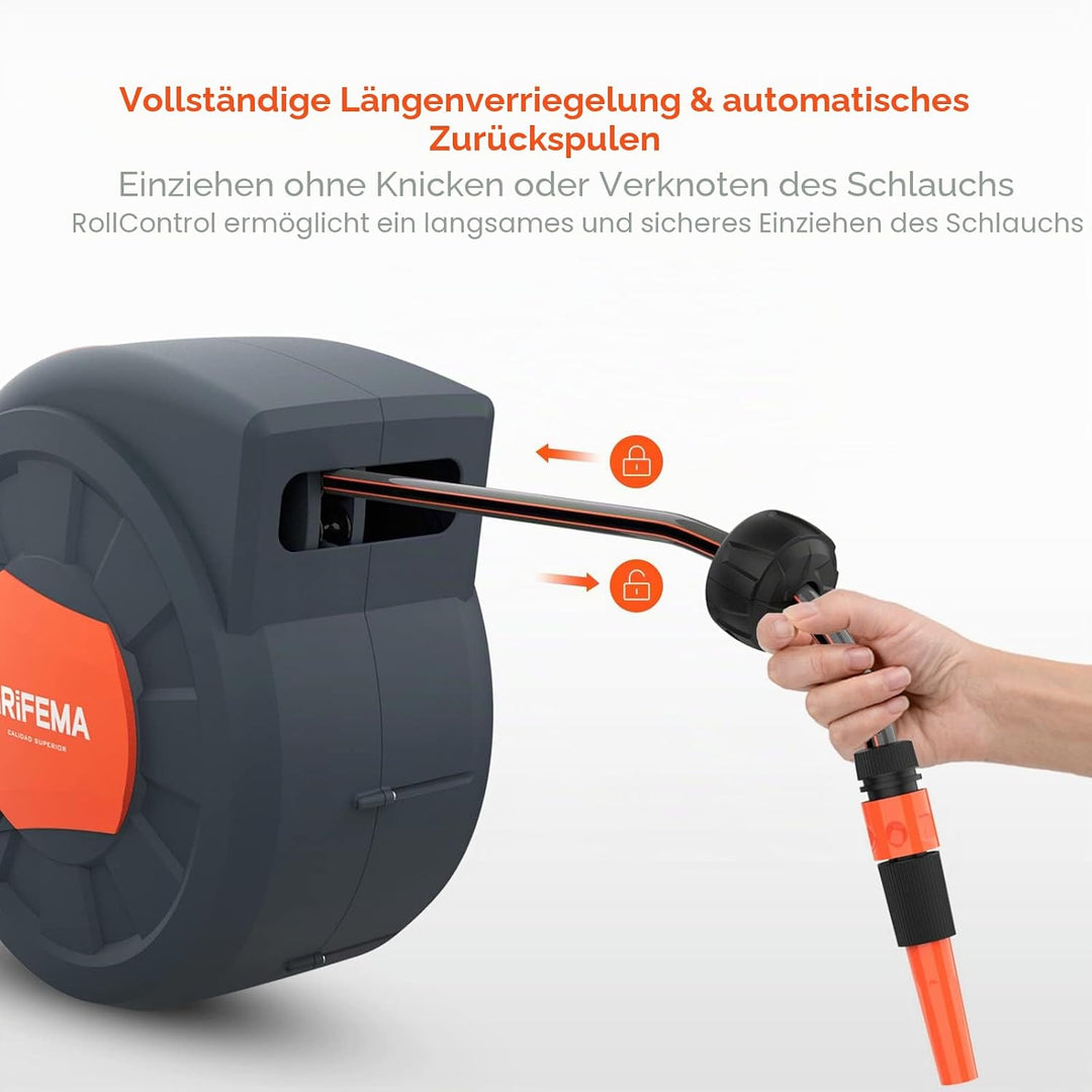GRIFEMA G301-35, Schlauchtrommel zur Wandmontage, Schlauchbox mit 35m Schlauch, Wandschlauch-Aufroll