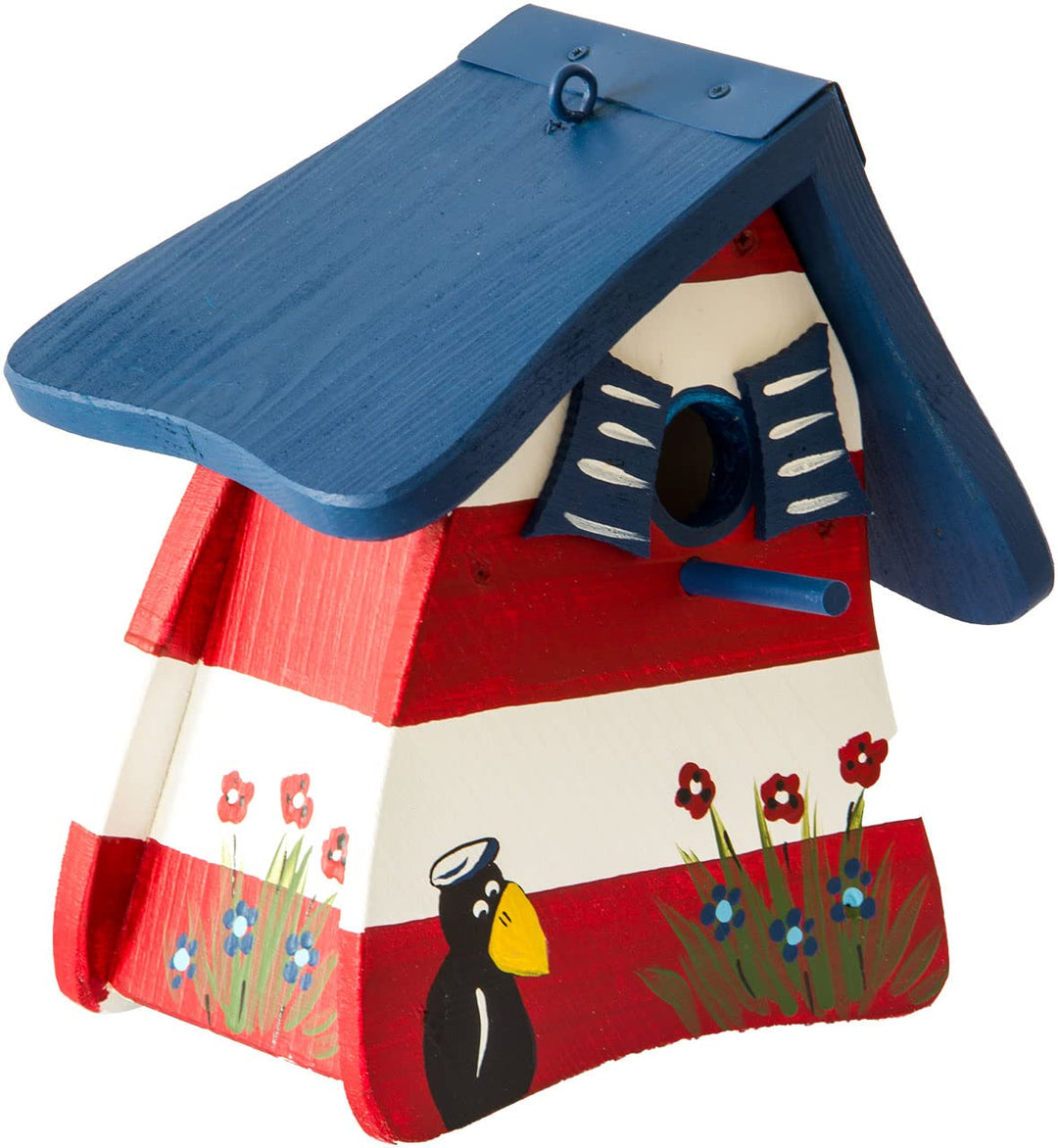 Nistkasten Leuchtturm rot/weiss, Vogelhaus aus Holz, Vogelhäuschen für Wildvögel, Nistvilla, Vogelvi