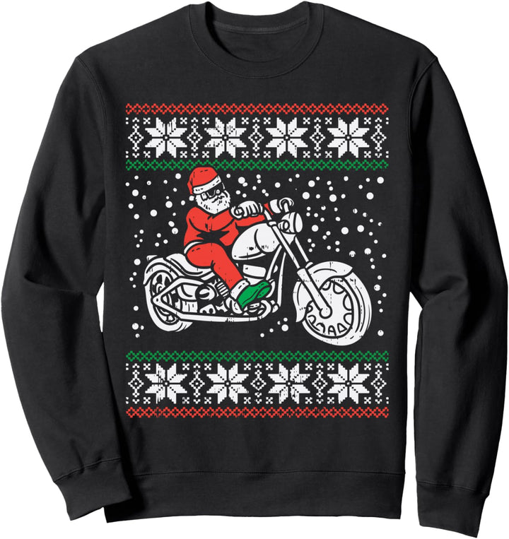 Santa Ridin Motocycle Ugly Christmas Sweater Xmas Biker Gift Sweatshirt