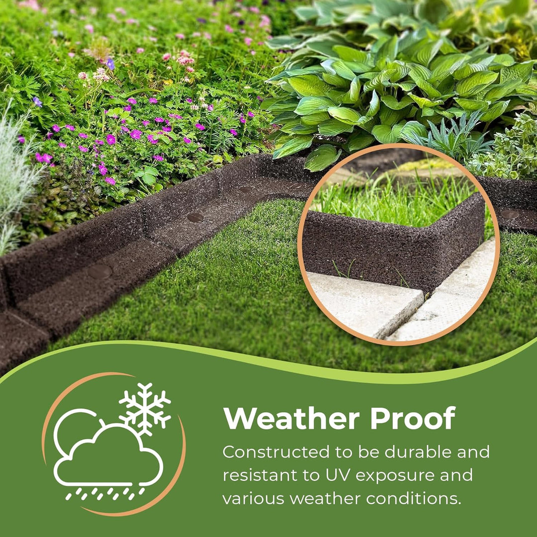 FlexiBorder 2 x 90 Grad Innenecke Braun - Gummirand für den Rasen - Gartenbegrenzung für Rasenfläche