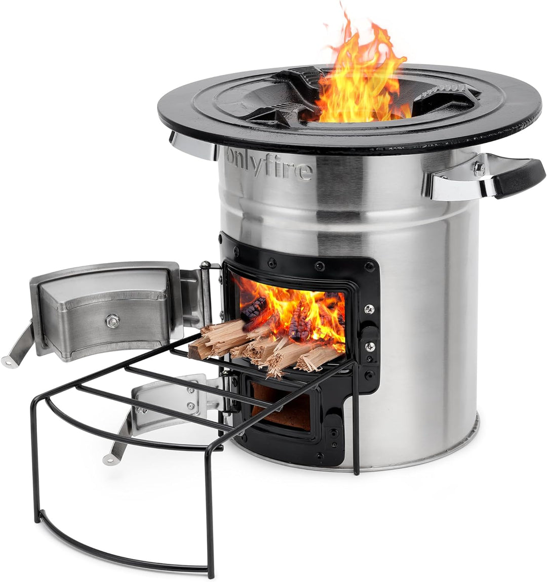 Onlyfire Raketenofen Outdoor, Camping Holzofen aus Edelstahl, Campingkocher Holz für Dutch Oven, Gri