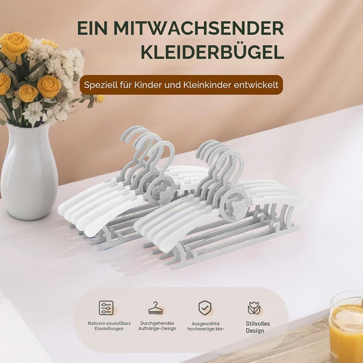 Kinderkleiderbügel, Einstellbare Anti-Rutsch-Kinder Kleiderbügel mit Stapelbaren Bärchen-Haken, Mitw
