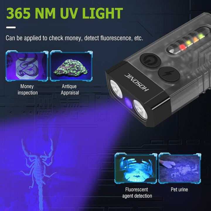 HOSONIC E9 Mini Taschenlampe LED Aufladbar 1000 Lumens, 365nm UV Klein Taschenlampen SchlüSselanhäNg