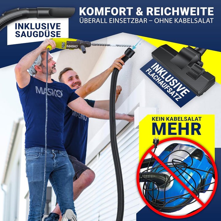 MASKO® Industriestaubsauger Staubsauger Nass Trocken Sauger Edelstahl 2300W + Steckdose | Blasfunkti