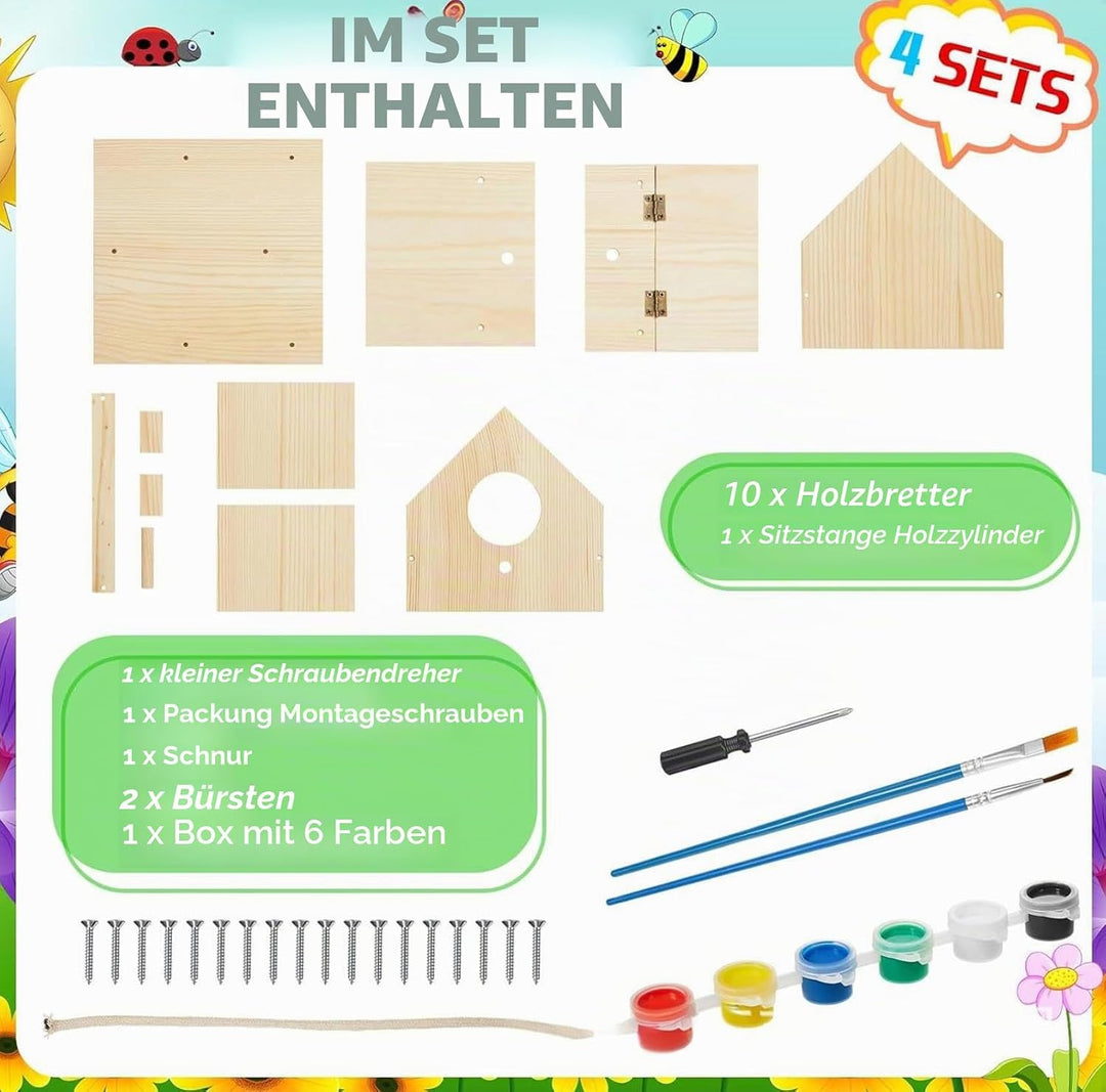 DIY Nistkasten Zusammenbauen und Bemalen Skylark, Vogelhaus Komplett Bausatz mit Hammer, Nägeln, Far