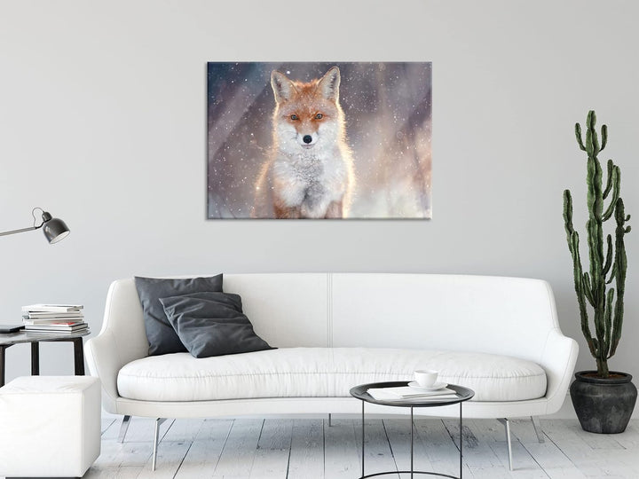Pixxprint Glasbild | Wandbild aus Echtglas | Roter Fuchs im Winter | 80x60 cm | inkl. Aufhängung und