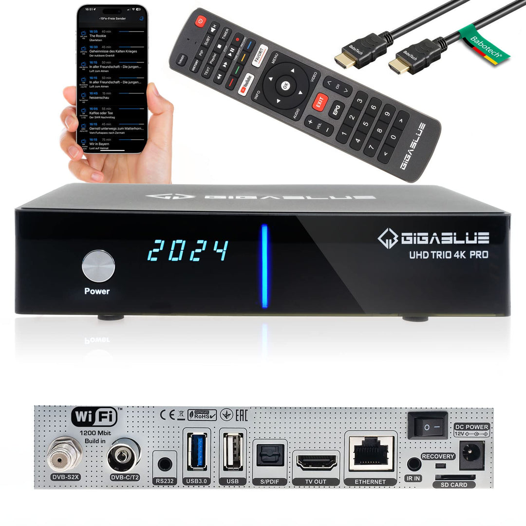 GigaBlue UHD Trio 4K PRO Kabel Sat-Receiver DVB-S2X/C/T2 Tuner | mit 512 GB Festplatte PVR Aufnahmef